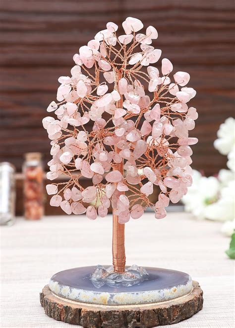 Buy Rose Quartz Gemstone Tree, Geode Agate Slice Base - Copper Wire ...