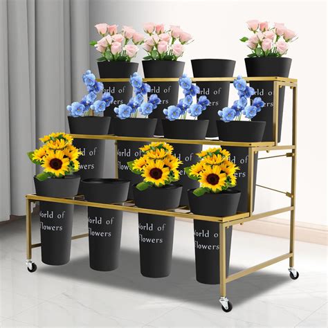3-Tiered Metal Indoor Flower Display Stand, Stable Weight-Bearing, Gold ...