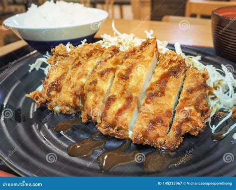 Tonkatsu Deep-fried Pork Cutlet on Japanese Dish Stock Image - Image of ...