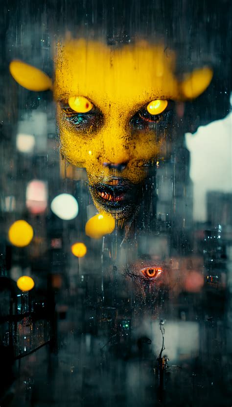 Midjourney prompt: yellow-eyed demon stares out of the - PromptHero