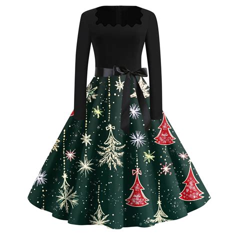 Womens Christmas Dress 1950s Plus Size Long Sleeve Cute Snowflake Dress ...