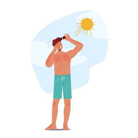 Premium Vector | Man experiences painful sunburn on the beach resulting in redness itching and ...