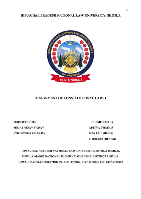 Constitutional law-1 Assignment - HIMACHAL PRADESH NATIONAL LAW ...