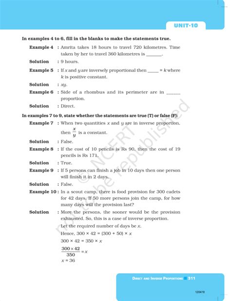 NCERT Exemplar Class 8 Maths Chapter 10 - Direct and Inverse Proportions