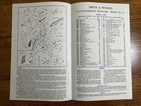 SMITH & WESSON K 38 Masterpiece Revolver 1960 Parts List Instructions ...