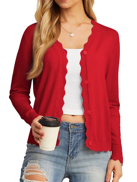 MOSHU V neck Cardigans for Women Long Sleeve Button Down Sweaters Open ...