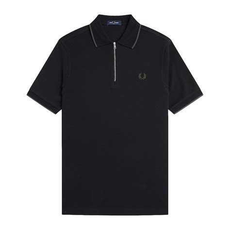Buy Men Black Textured Zip Neck Polo Shirt Online at The Collective ...