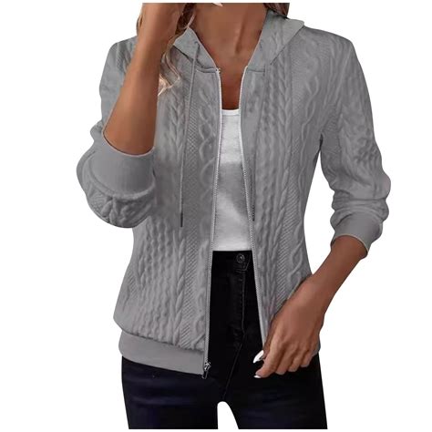 YUGYXL Zip Up Cardigan Sweater for Women Cable Knit Hoodie Long Sleeve ...