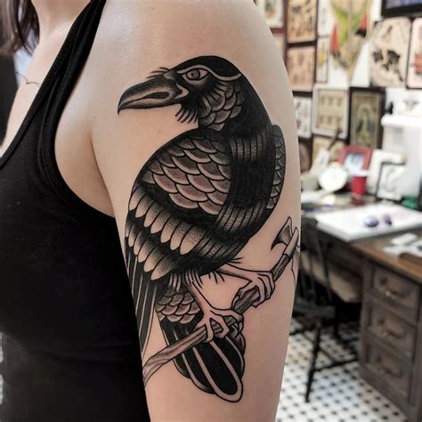 American Traditional Raven Tattoo