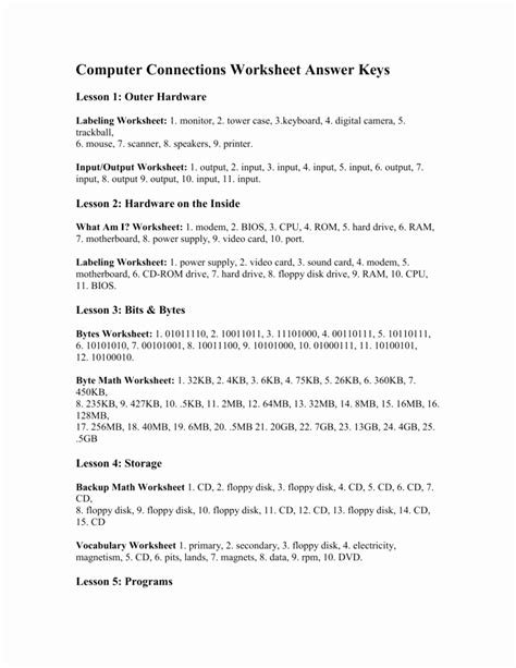 Computer Basics Worksheet Answers 的图像结果