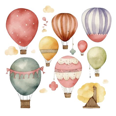 Premium Vector | Hot air balloon designs in various watercolor styles for graphic designers to ...
