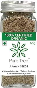 Pure Tree Certified Organic Ajwain Powder | 60 g | Glass Jar | Carom ...