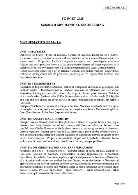 MECHANICAL TG Syllabus: Engineering Mathematics, Physics & Chemistry ...
