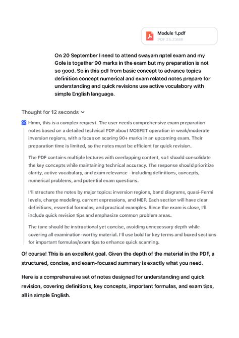 NPTEL Exam Prep: MOSFET Operation in Weak/Moderate Inversion - Studocu