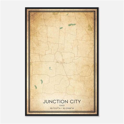 Vintage Junction City Ohio Map Poster, Junction City OH City Road Wall ...