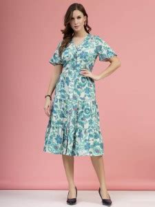 PLUSS Women Fit and Flare Multicolor Midi/Calf Length Dress - Buy PLUSS ...