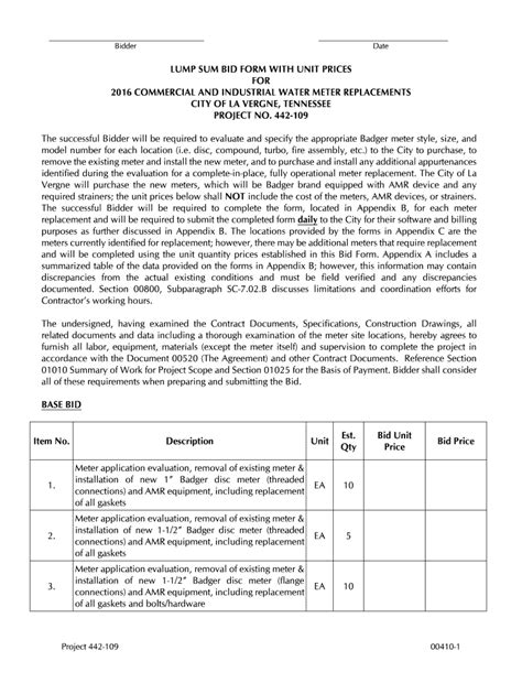 Fillable Online lavergnetn Fillable lump sum bid form with unit prices ...
