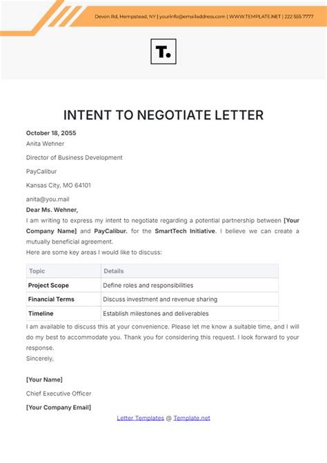 Free Intent to Negotiate Letter Template to Edit Online