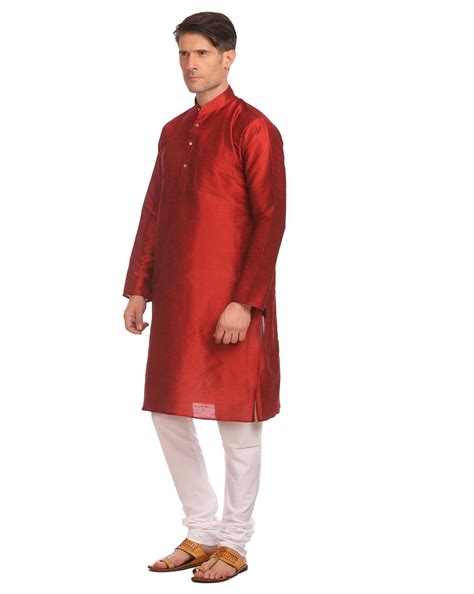 Buy Red WINTAGE Long Kurta with Mandarin Collar | AJIO