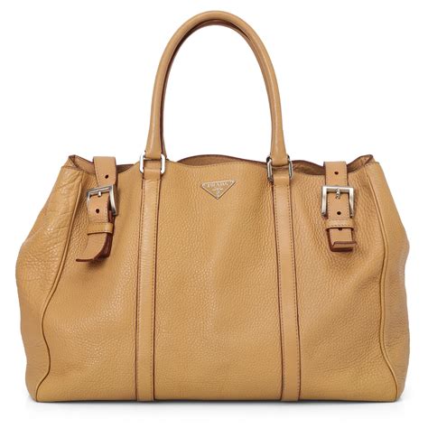 Prada Camel Vitello Daino Front Buckles Tote Large – Confidential Couture