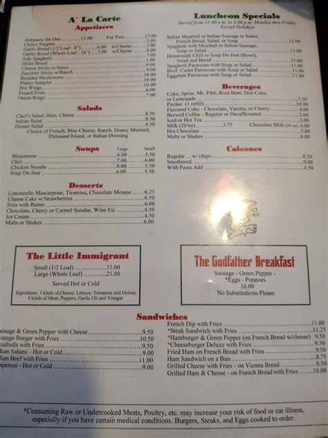 Menu at Carl's Pizza pizzeria, Denver