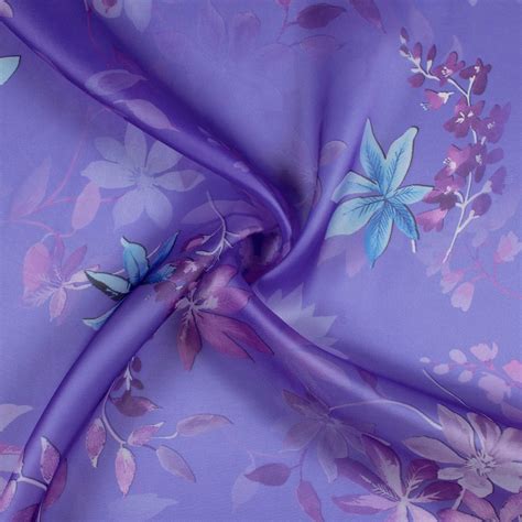 Very Peri And Blue Floral Pattern Digital Print Organza Satin Fabric ...