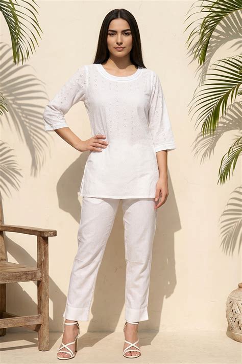 Buy White Schiffli Pure Cotton Straight Top Online for Woman | Shop for ...
