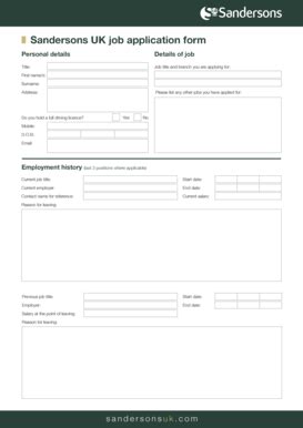 Fillable Online Sandersons UK job application form - Estate Agents in ...