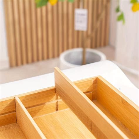Adjustable Bamboo Silverware Organizer Drawer Dividers Expandable ...