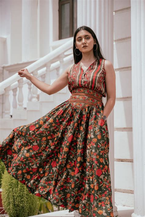 Green Floral print Maxi Skirt Co-ord Set – Siva