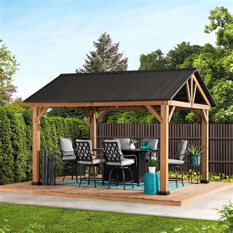 Sunjoy A102008001 Helena Collection 10x12 ft. Cedar Framed Gazebo with ...