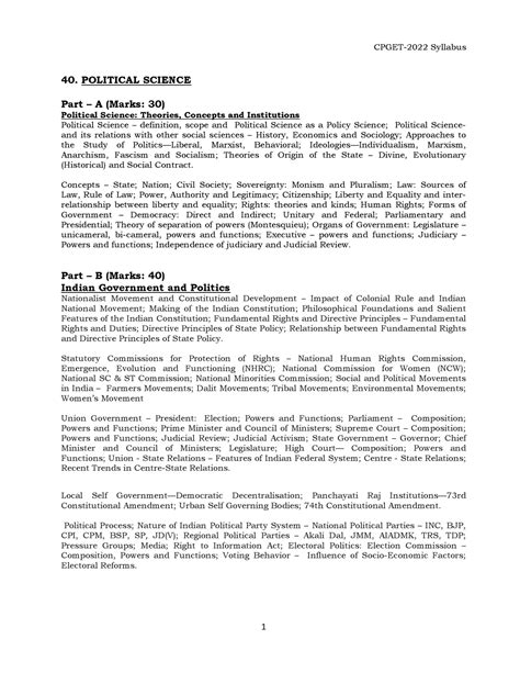 Poli.Sci Syllabus - ;jhg - CPGET-2022 Syllabus 1 40. POLITICAL SCIENCE ...
