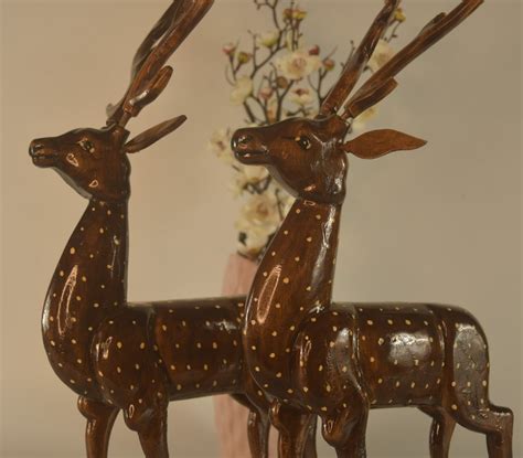 Hand-Carved Majestic Deer: Wooden Decor for Home – Sowpeace
