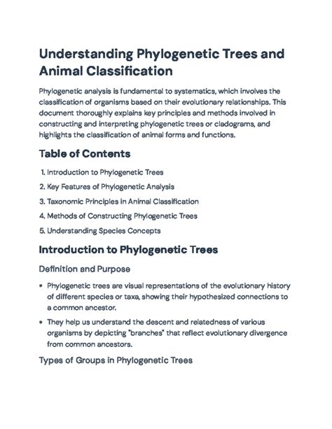 Understanding Phylogenetic Trees and Animal Classification: Key ...