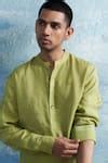 Buy Green Linen, Cotton Satin Solid Straight Kurta With Salwar For Men ...