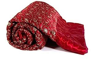 Buy Namaste India Silk Floral Print Single Bed Quilt (Red and Golden ...