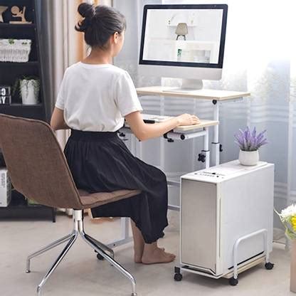 Livzing Height Adjustable Computer Table with Locking Wheels Engineered ...