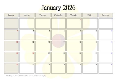 January 2026 Calendar Printable PDF with Holidays
