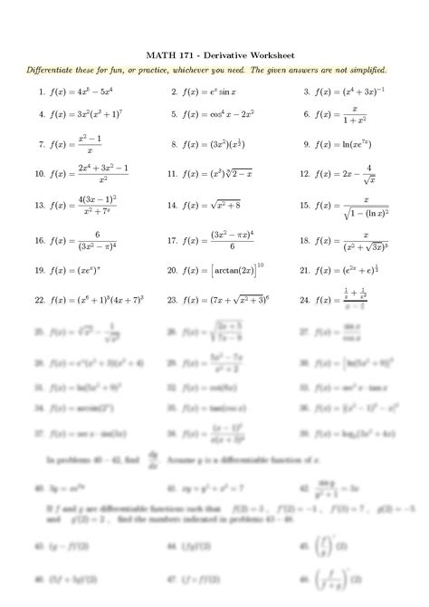 SOLUTION: Math 171 Derivatives Worksheet Solutions - Studypool ...