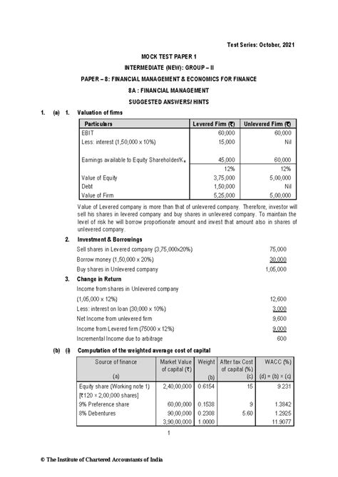 MTP DEC 21 S1 - Mock Test Paper 1 Solutions for FM & Economics - Studocu