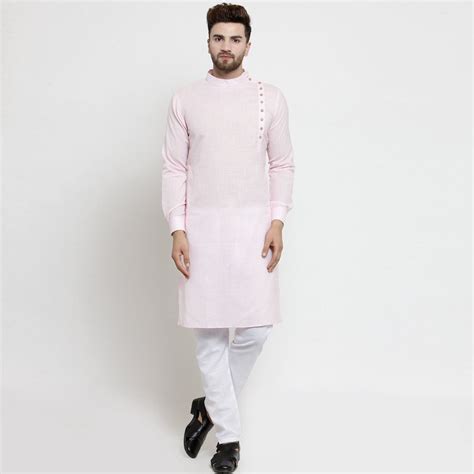 Designer Pink Linen Kurta With Aligarh Pajama For Men By Treemoda ...