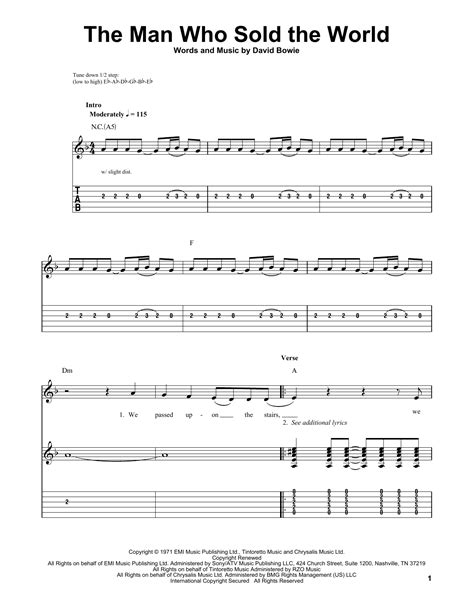 The Man Who Sold The World by Nirvana Sheet Music for Easy Guitar Tab ...