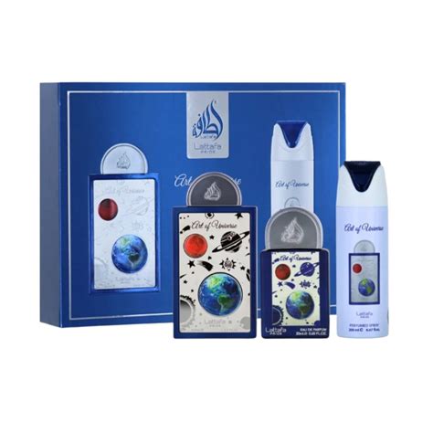 KIT LATTAFA ART OF UNIVERSE EDP 100ML + EDP 20ML + PERFUMED SPRAY 200ML - Top Parfum - drawing of universe