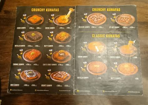 Menu at Kunafa World, Mysuru