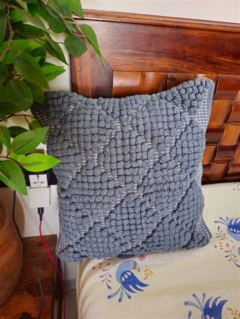 Solid Grey Boho Textured Cushion Cover | Handmade Pure Cotton Cushion ...