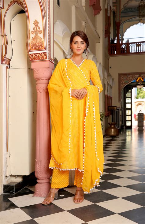 Sunshine Yellow Leheriya Cotton Suit Set