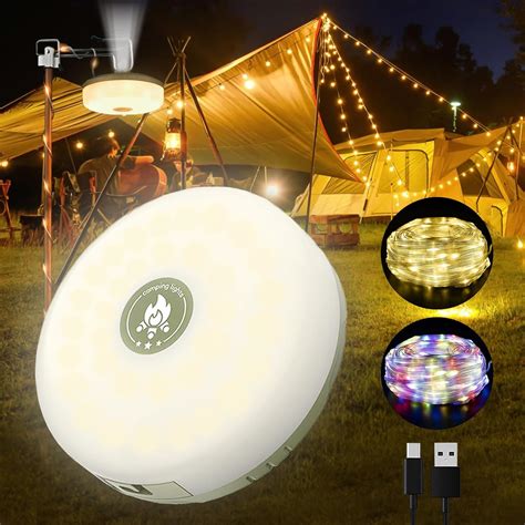 Camping String Lights, 4 in 1 Outdoor String Lights with 8 Lighting ...