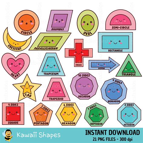 Kawaii Shapes Clipart, Cute Shapes Clip Art, Colourful Shapes Clipart ...
