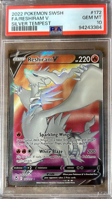 Pokemon 2022 Silver Tempest Full Art RESHIRAM V #172 PSA 10 Gem Mint R ...