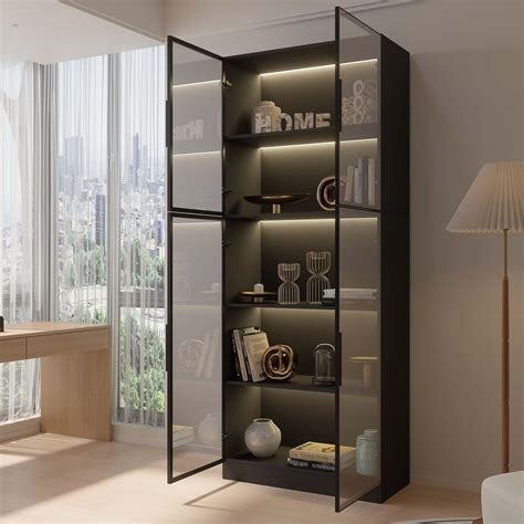 Jiaoun 78.7 Tall Display Cabinet with Glass Doors and LED India | Ubuy